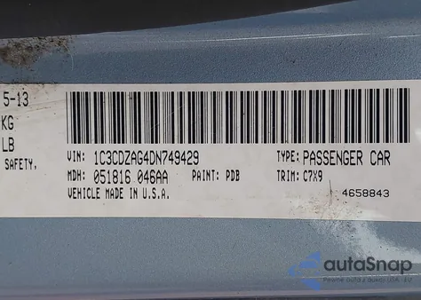 2013 Dodge Avenger Se z USA, uszkodzony, nr VIN 1C3CDZAG4DN749429